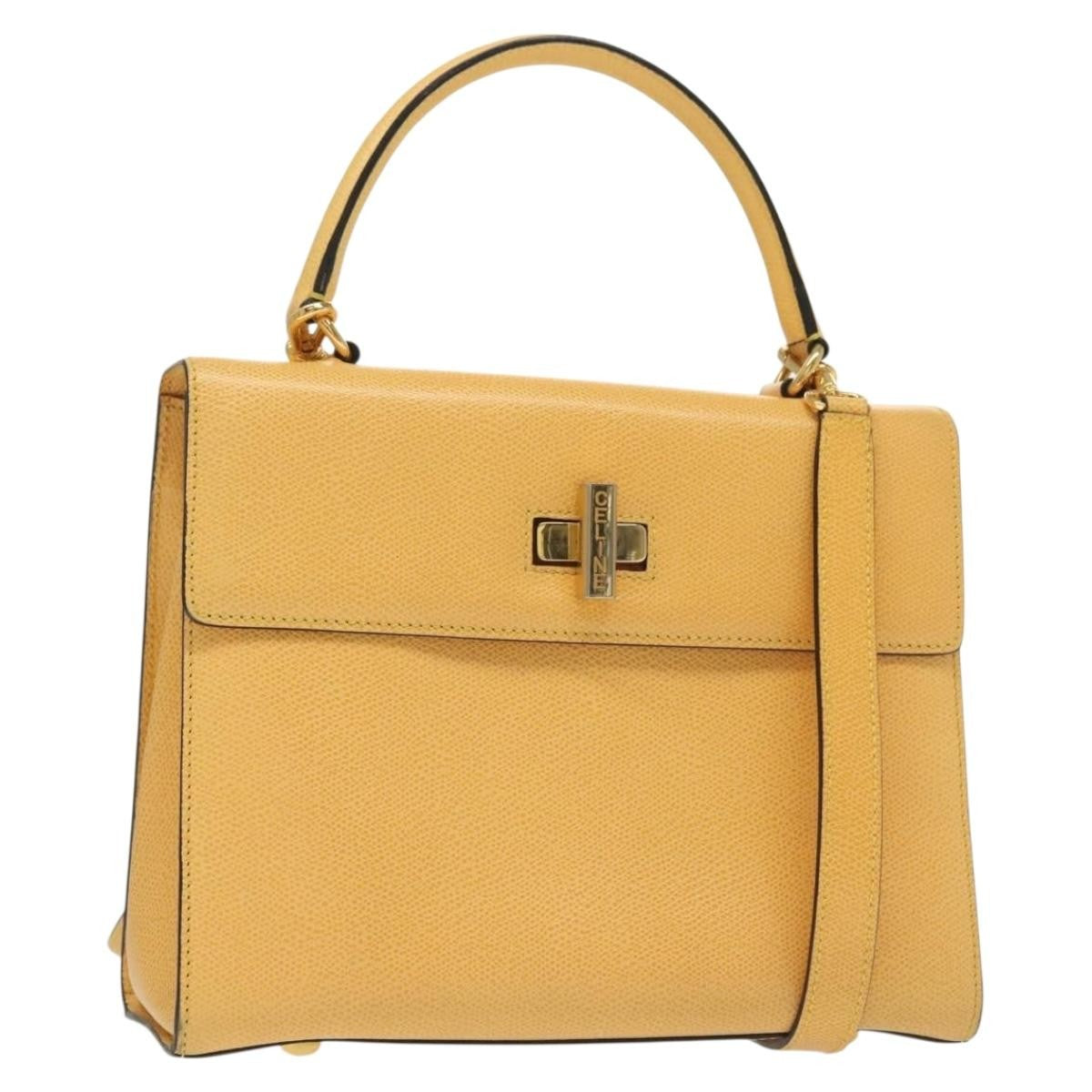 Celine Vintage Convertible Turnlock Top Handle Bag Leather Yellow Leather Bag