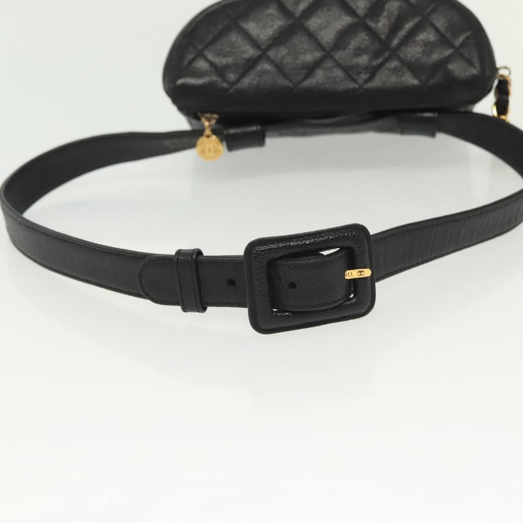 Chanel Vintage Zip Belt Bag Quilted Caviar Black Leather Clutche & Pouche Bag