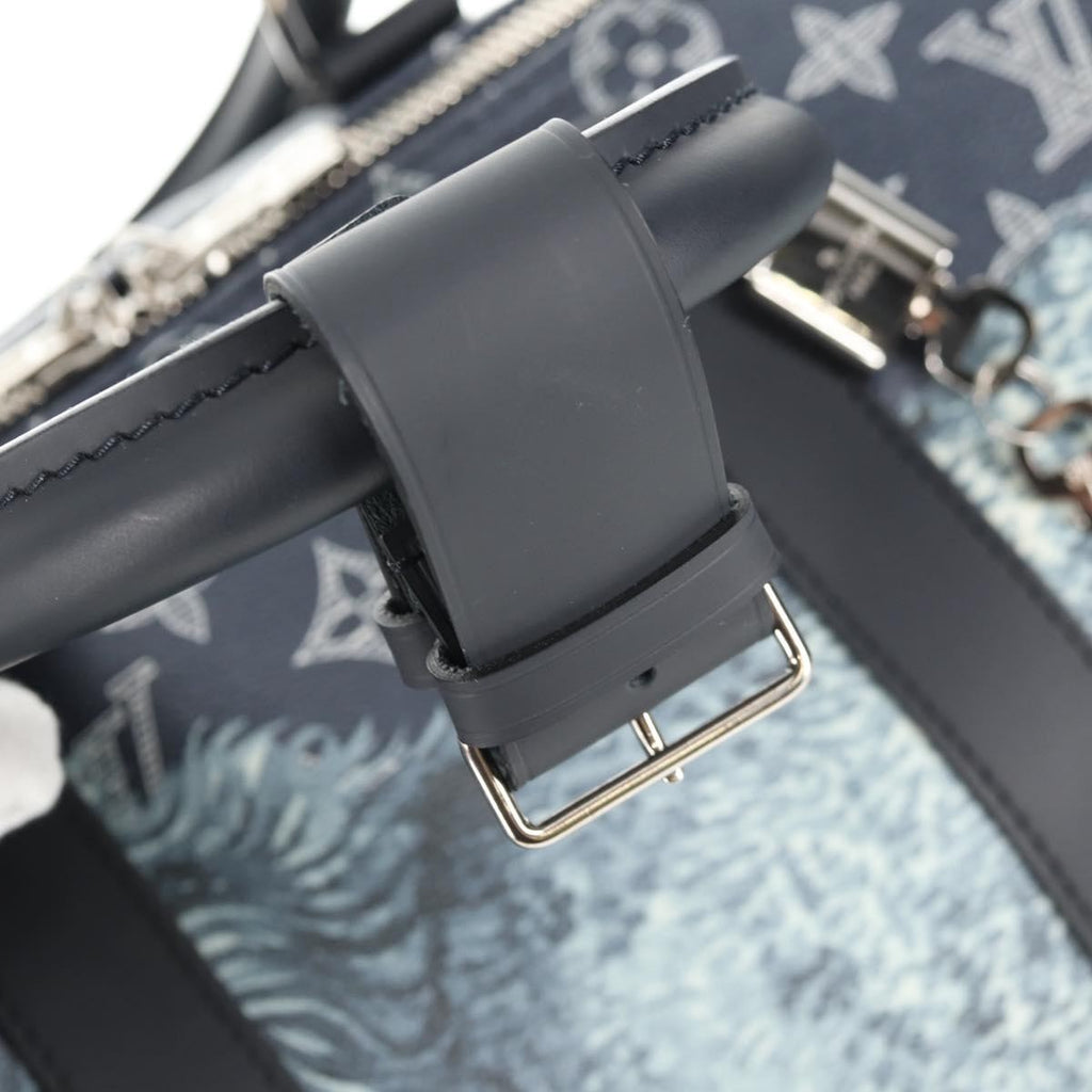 Louis Vuitton Keepall Bandouliere Bag Limited Edition Chapman Savane Monogram Canvas Navy Canvas Travel Bag