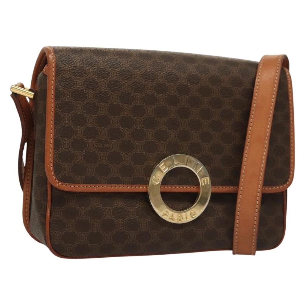 Celine Macadam Shoulder Bag Pvc Leather Brown Canvas Bag
