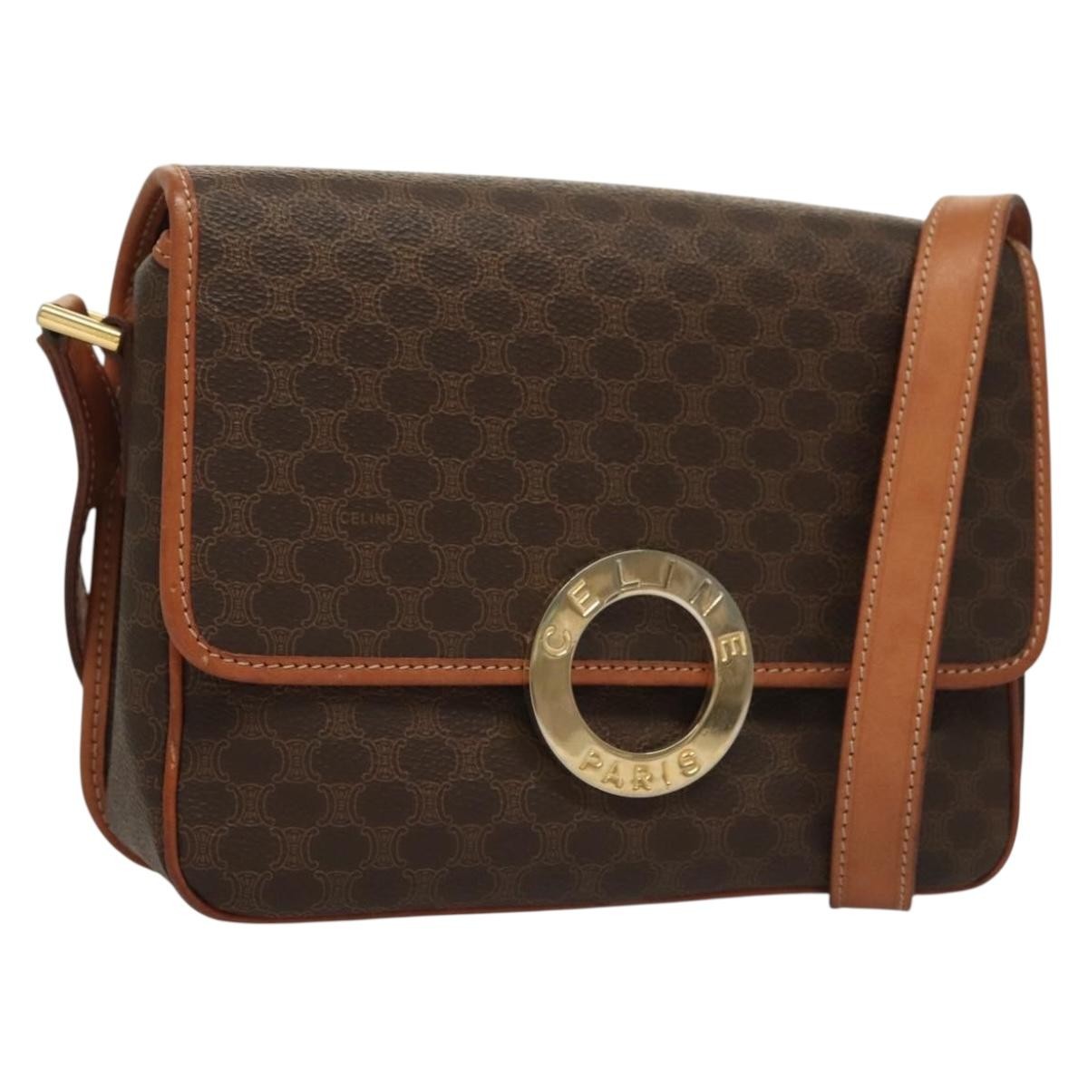 Celine Macadam Shoulder Bag Pvc Leather Brown Canvas Bag