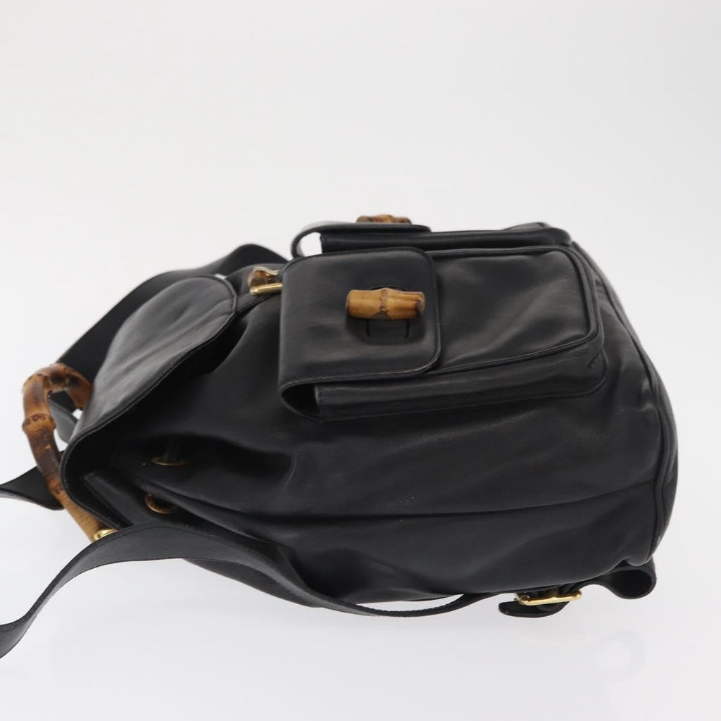 Gucci Vintage Bamboo Backpack Leather Black Leather Backpack Bag (Pre-Owned)