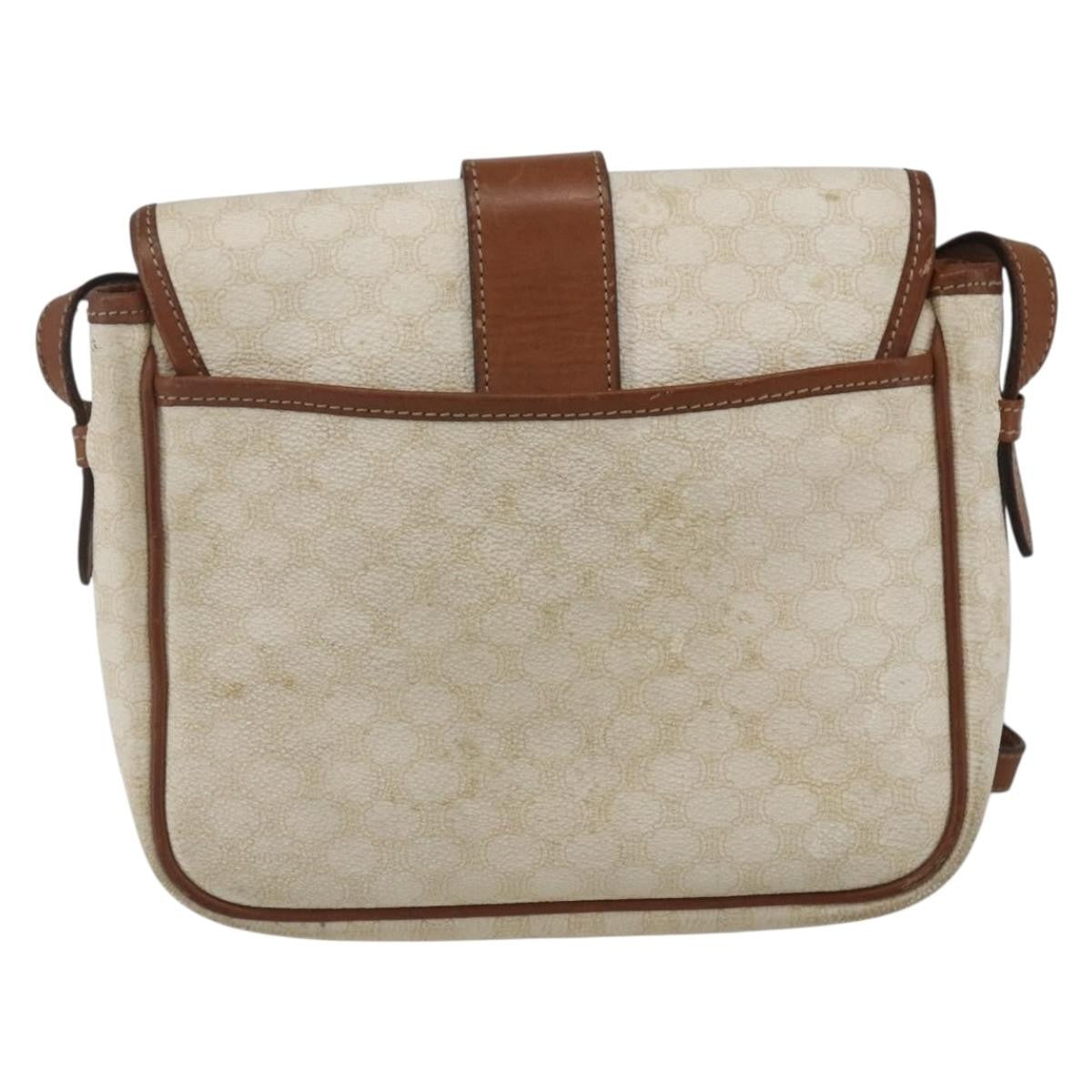 Celine Vintage Macadam Shoulder Bag Canvas And Leather White Canvas Shoulder Bag Bag