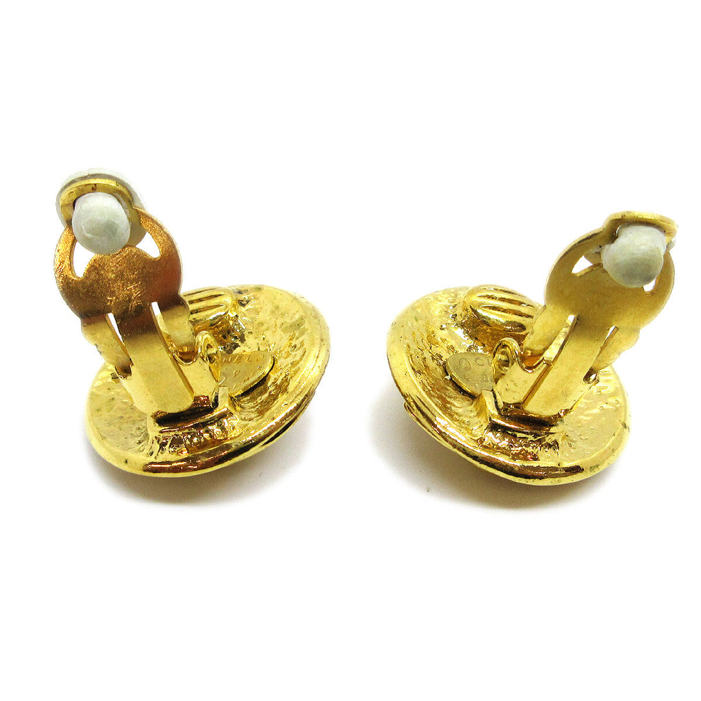 Chanel Vintage Cc Round Clip-On Earrings Metal Gold Gold_Plated Earrings Jewelry