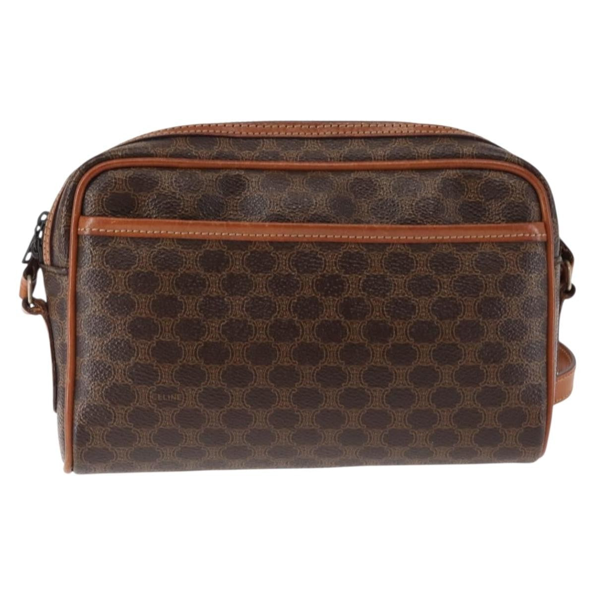 Celine Macadam Shoulder Bag Pvc Leather Brown Canvas Bag