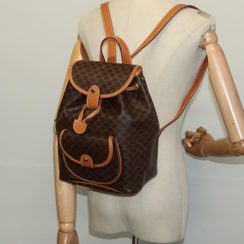 Celine Vintage Macadam Backpack Canvas And Leather Brown Pvc Backpack Bag