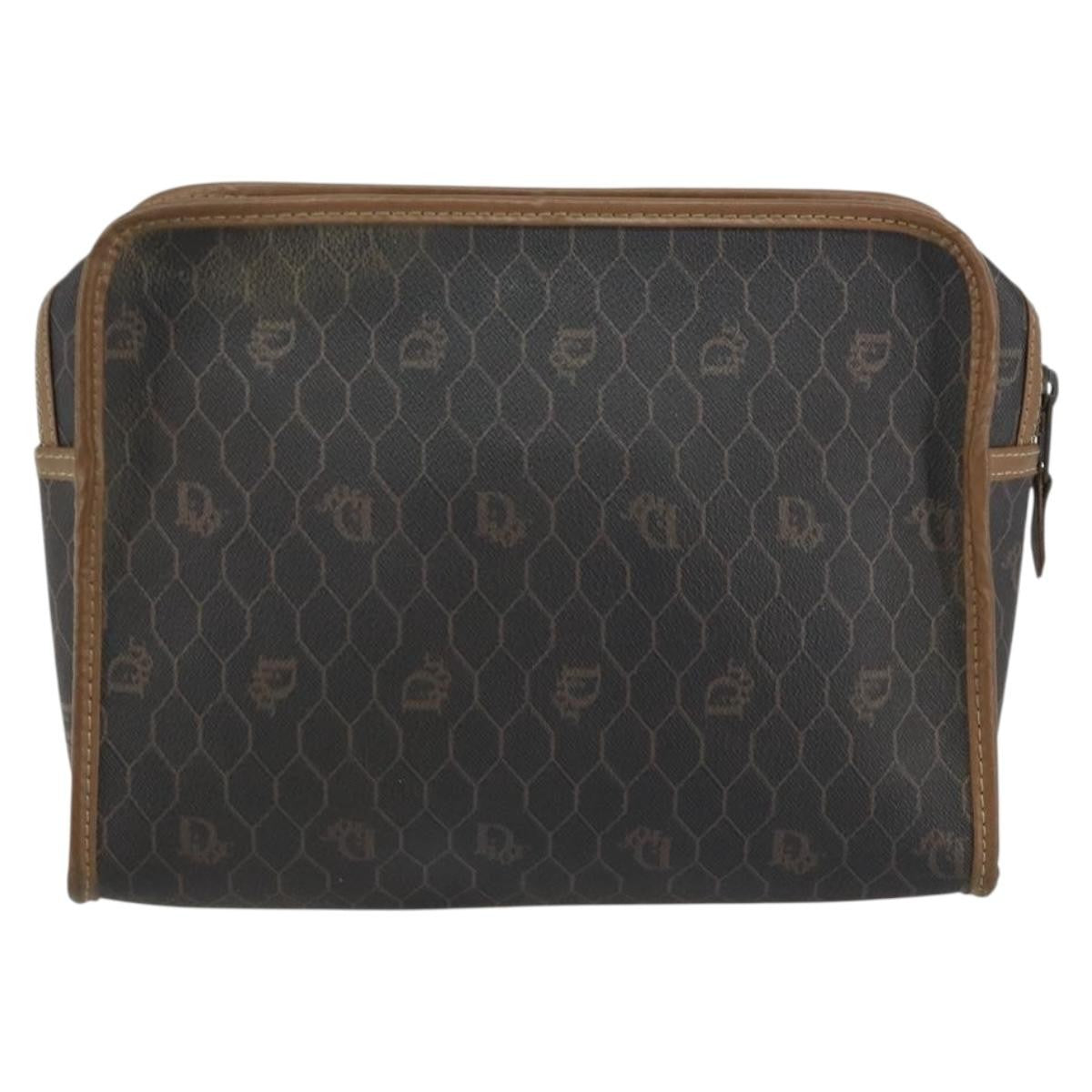 Christian Dior Vintage Honeycomb Zip Pouch Canvas And Leather Black Canvas Clutche & Pouche Bag (Pre-Owned)