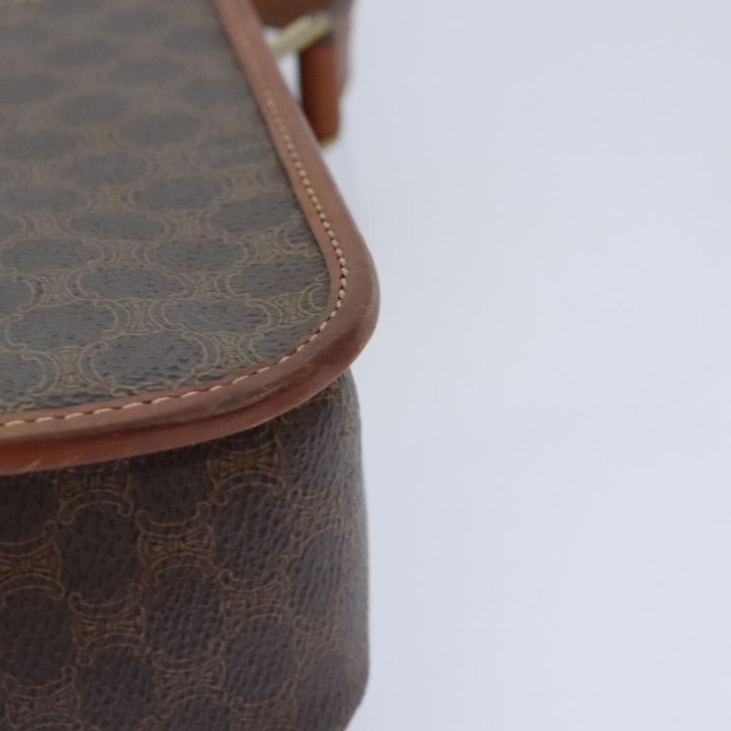 Celine Vintage Macadam Circle Logo Shoulder Bag Canvas And Leather Brown Canvas Shoulder Bag Bag