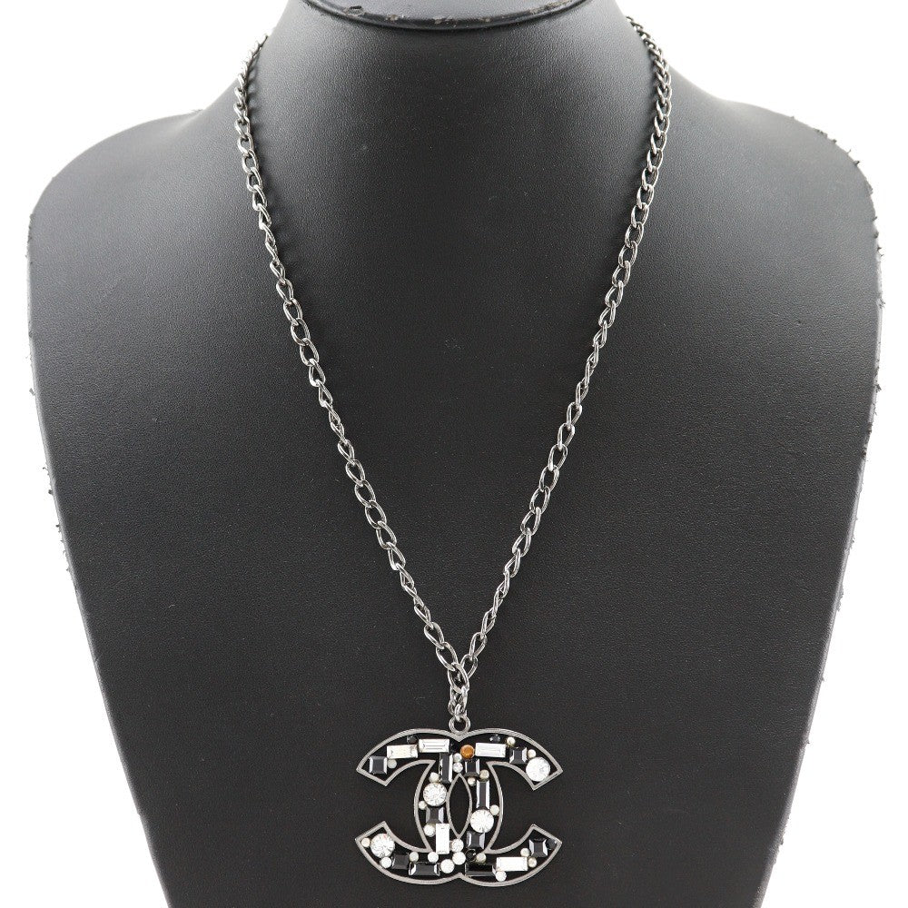 Chanel Cc Pendant Necklace Metal With Crystals Silver Metal Necklace Jewelry