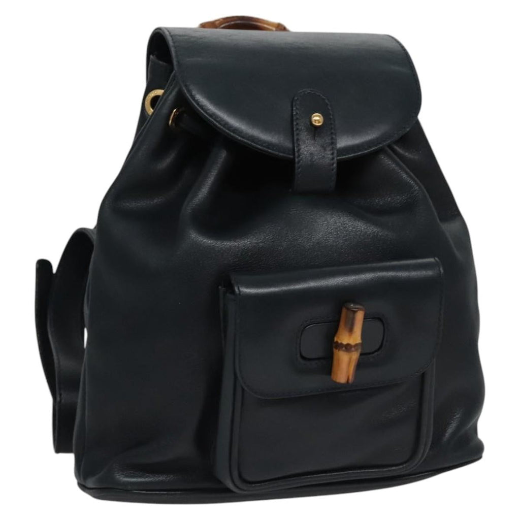 Gucci Vintage Bamboo Backpack Leather Black Leather Backpack Bag (Pre-Owned)