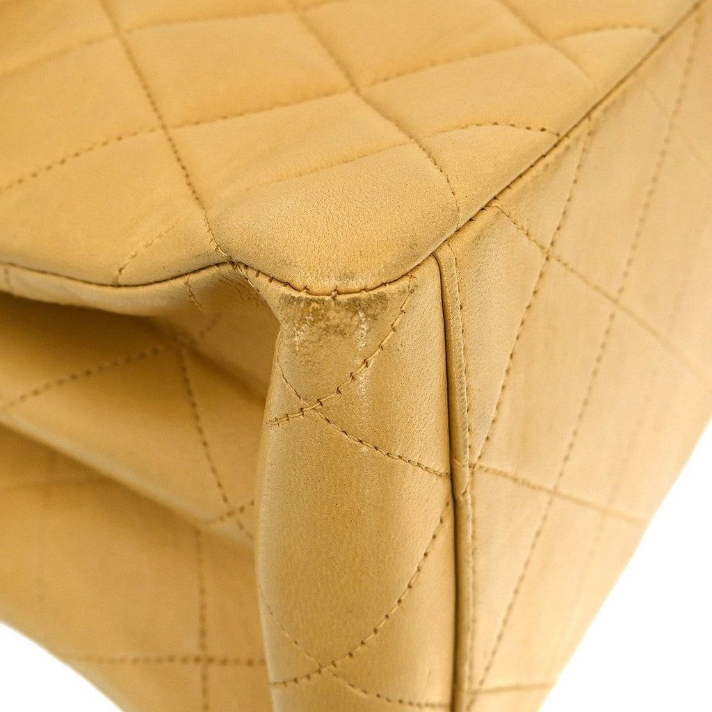 Chanel Vintage Cc Square Flap Shoulder Bag Quilted Lambskin Beige Leather Shoulder Bag Bag