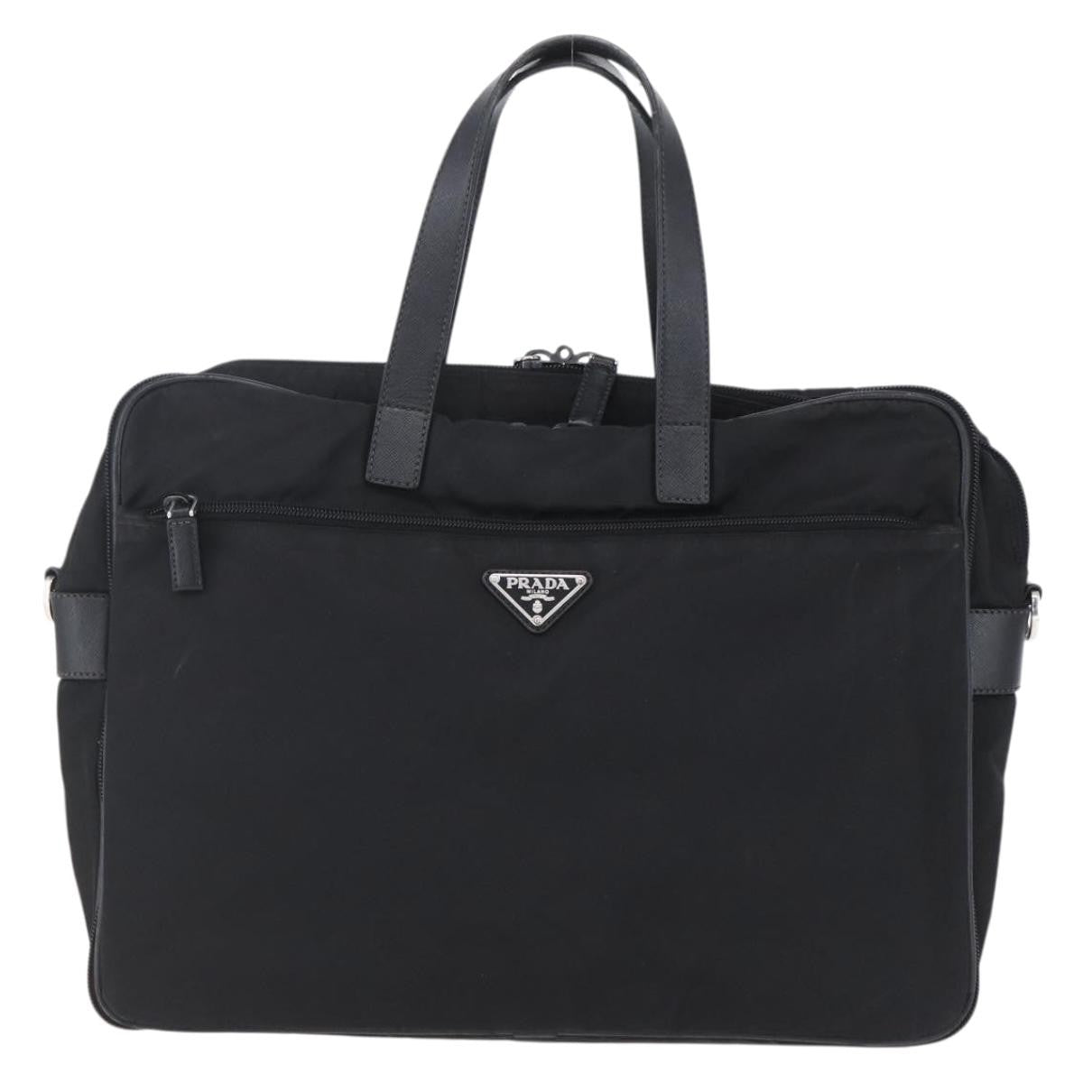 Prada Convertible Front Zip Briefcase Tessuto With Saffiano Leather Black Nylon Briefcase Bag
