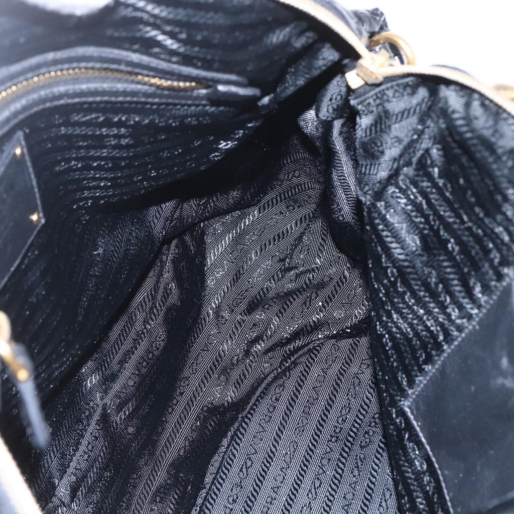 Prada Waves Hobo Leather And Tessuto Black Leather Handbag