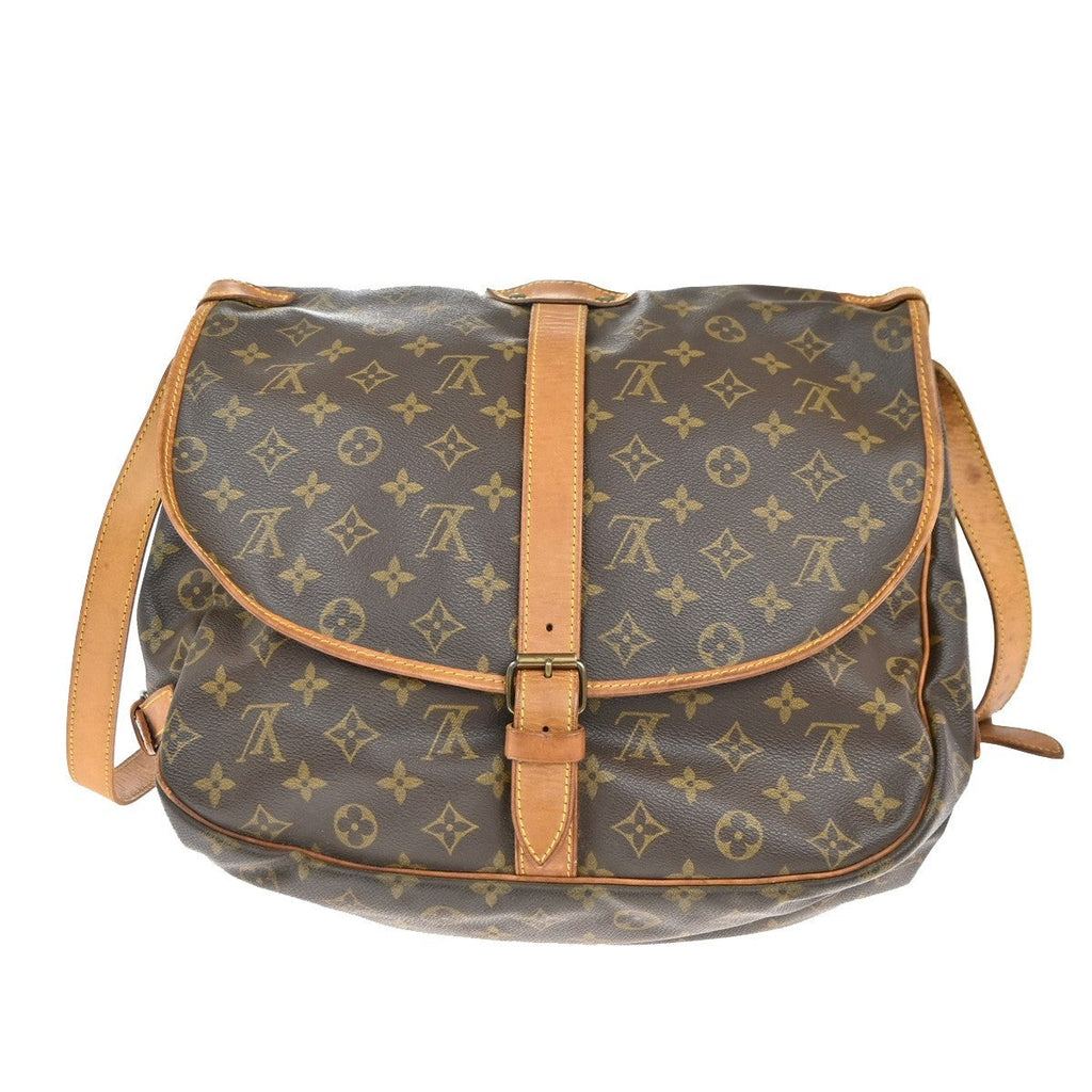 Louis Vuitton Saumur Handbag Monogram Canvas Brown Leather Shoulder Bag