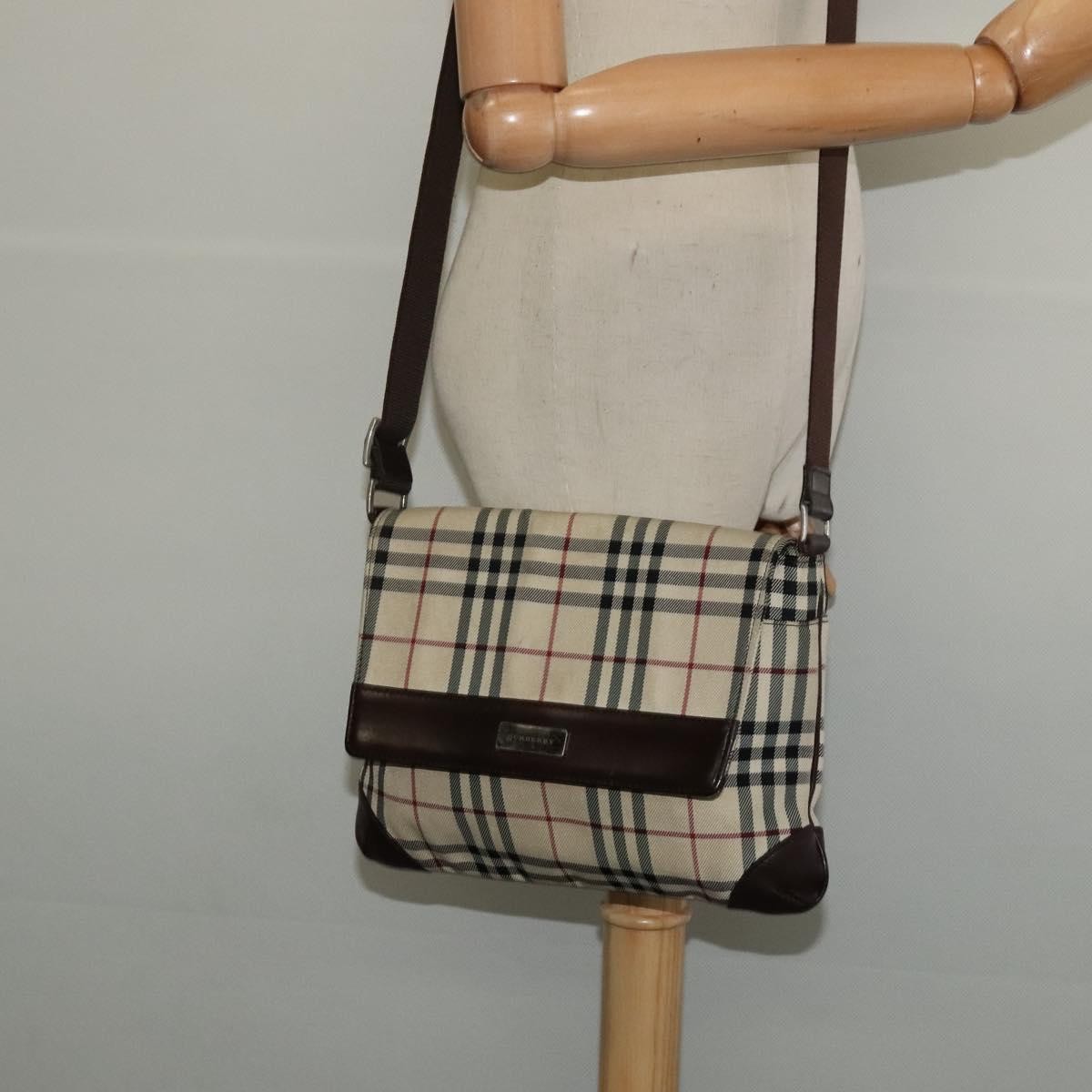 Burberry Vintage Flap Crossbody Bag Haymarket Canvas Beige Nylon Shoulder Bag
