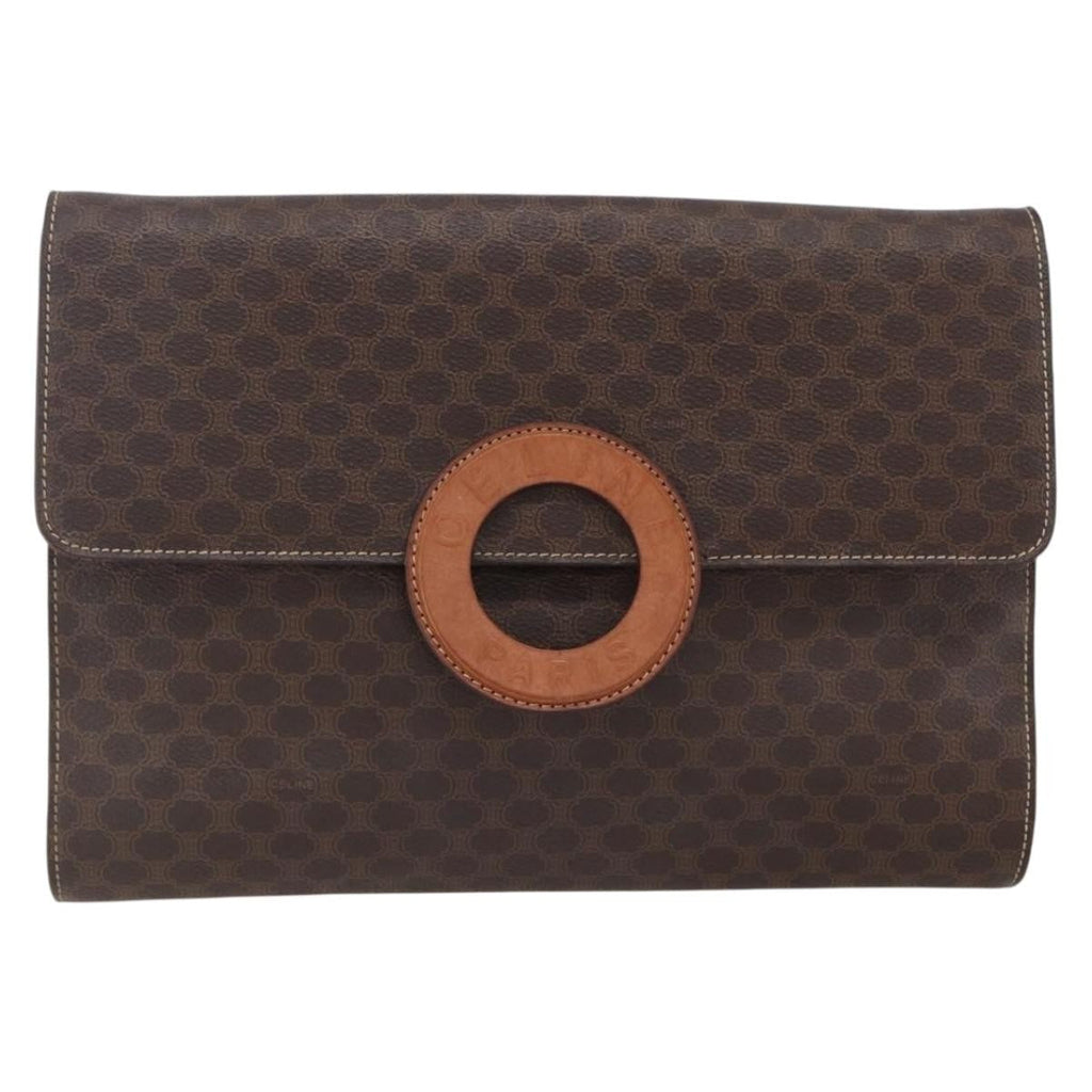 Celine Vintage Macadam Circle Logo Shoulder Bag Canvas And Leather Brown Canvas Shoulder Bag Bag