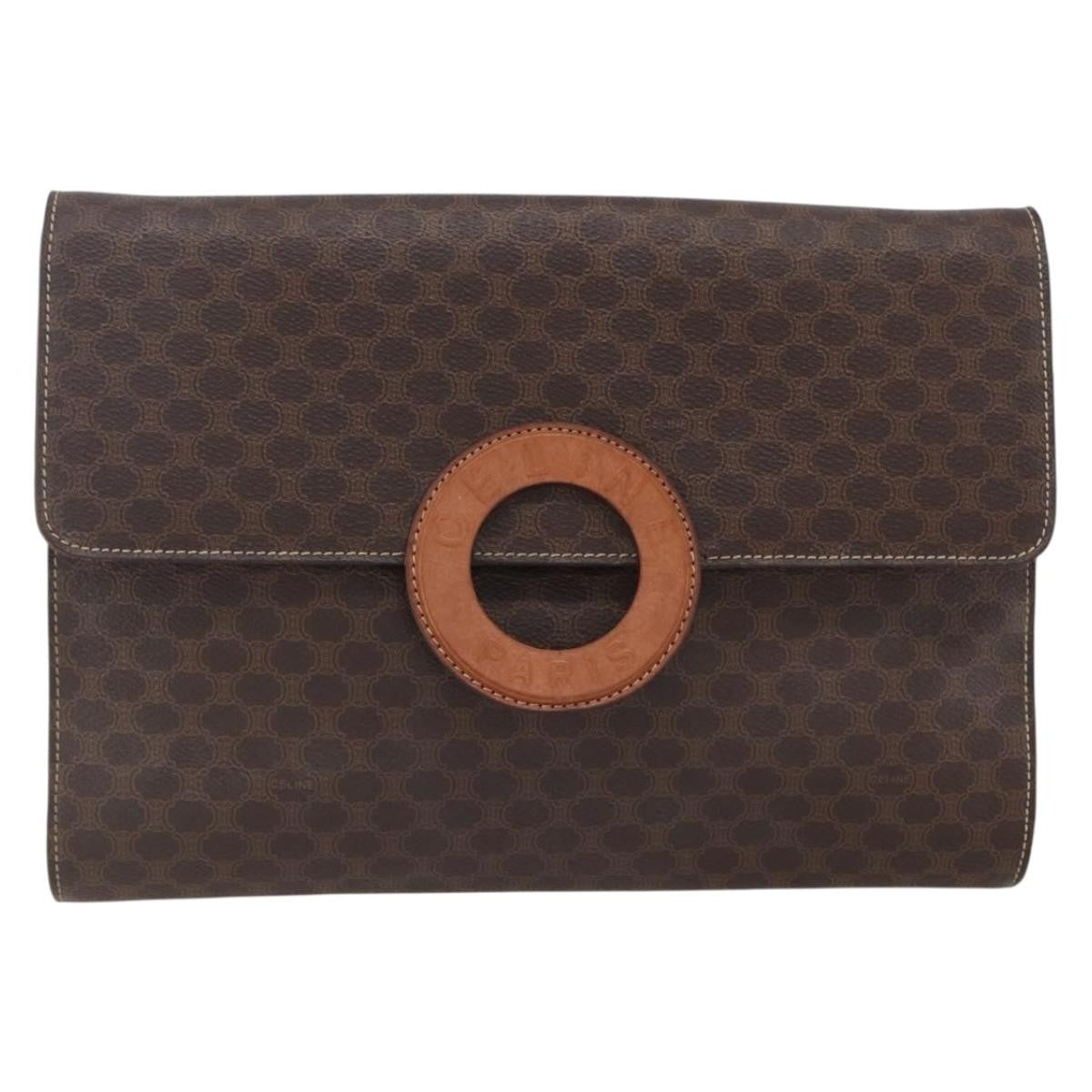Celine Vintage Macadam Circle Logo Shoulder Bag Canvas And Leather Brown Canvas Shoulder Bag Bag