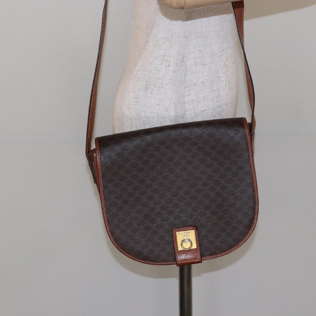 Celine Macadam Shoulder Bag Pvc Leather Brown Canvas Bag