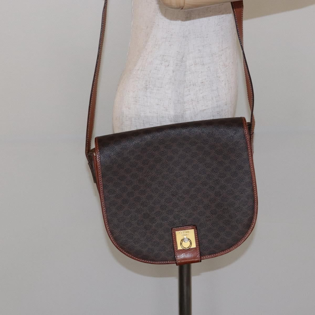 Celine Macadam Shoulder Bag Pvc Leather Brown Canvas Bag
