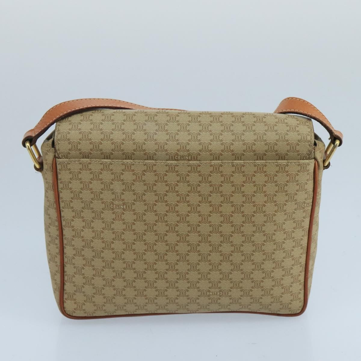 Celine Vintage Macadam Circle Logo Shoulder Bag Canvas And Leather Beige Canvas Shoulder Bag Bag