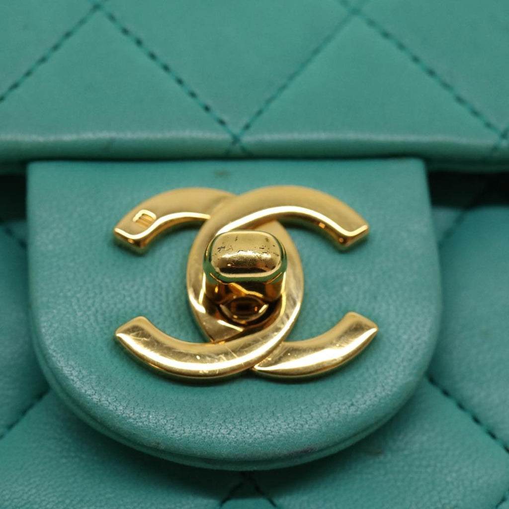 Chanel Square Classic Single Flap Bag Quilted Lambskin Blue Leather Handbag