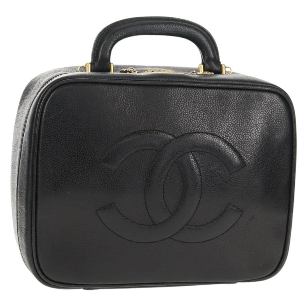 Chanel Vintage Timeless Zip Around Vanity Case Caviar Black Leather Clutche & Pouche Bag