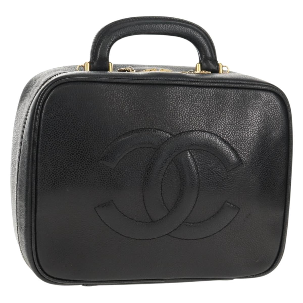 Chanel Vintage Timeless Zip Around Vanity Case Caviar Black Leather Clutche & Pouche Bag