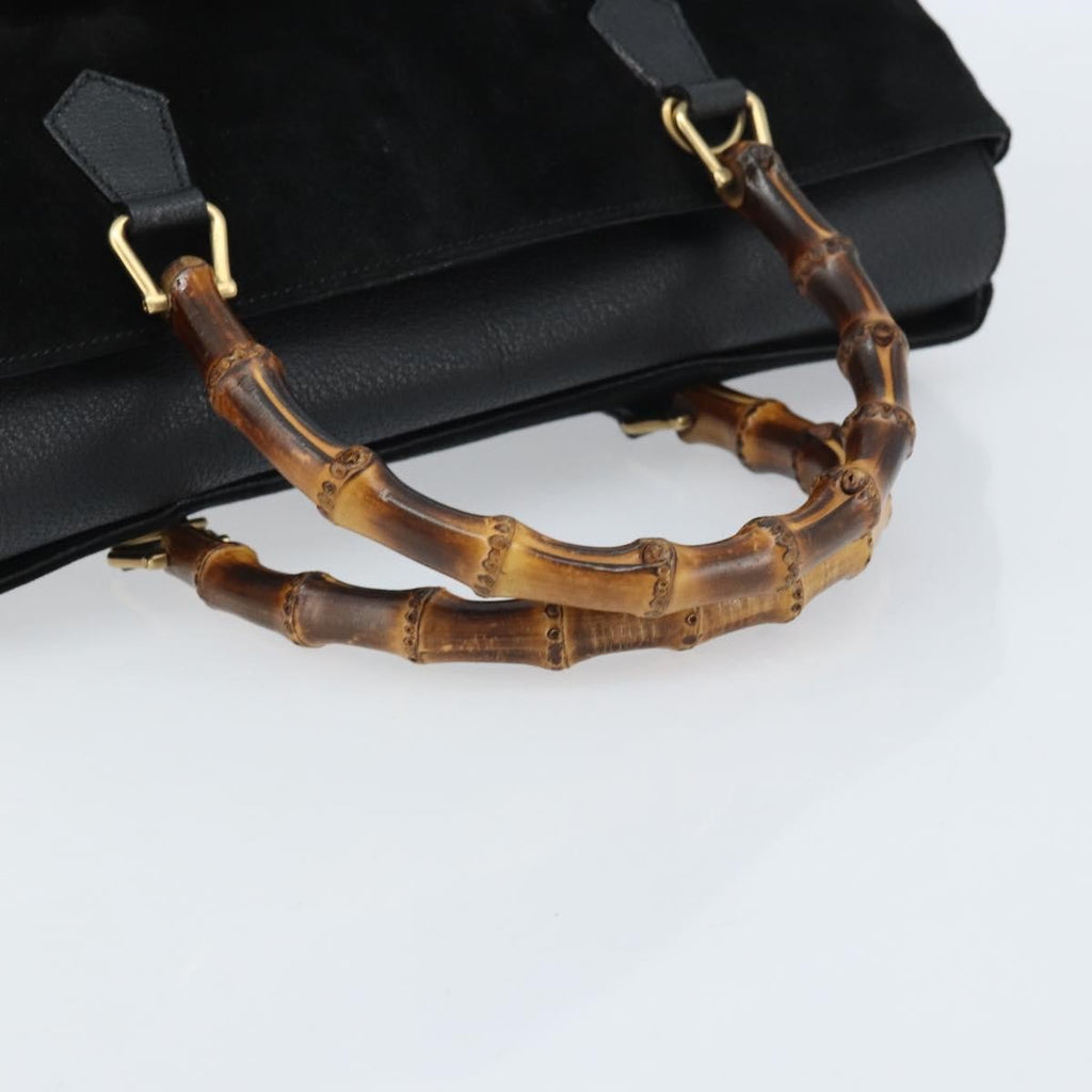 Gucci Bamboo Tote Bag Suede Black Suede Tote Bag Bag (Pre-Owned)