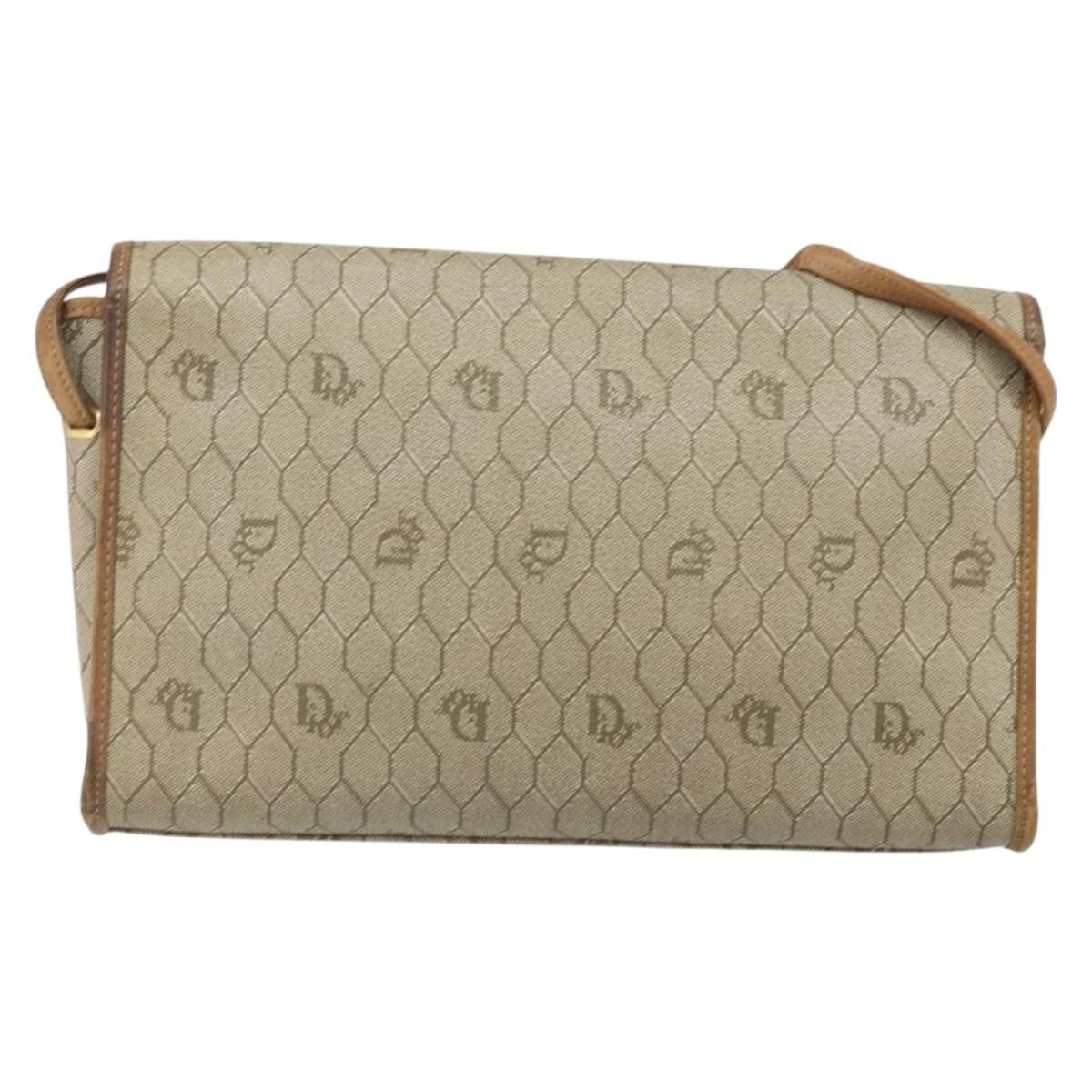 Christian Dior Vintage Honeycomb Shoulder Bag Canvas And Leather Beige Canvas Shoulder Bag Bag (Pre-Owned)