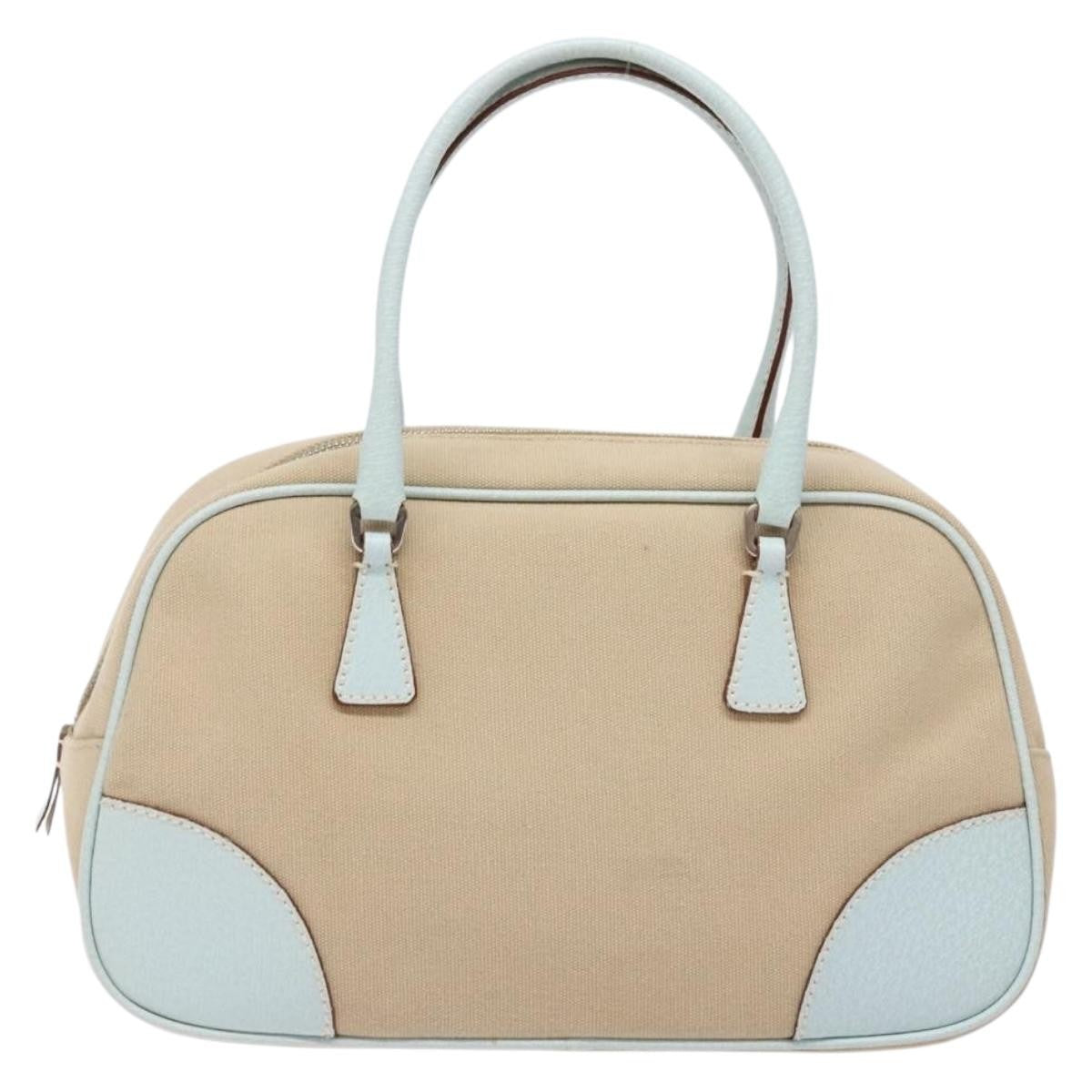 Prada Bauletto Bag Canvas With Leather Beige Canvas Bag