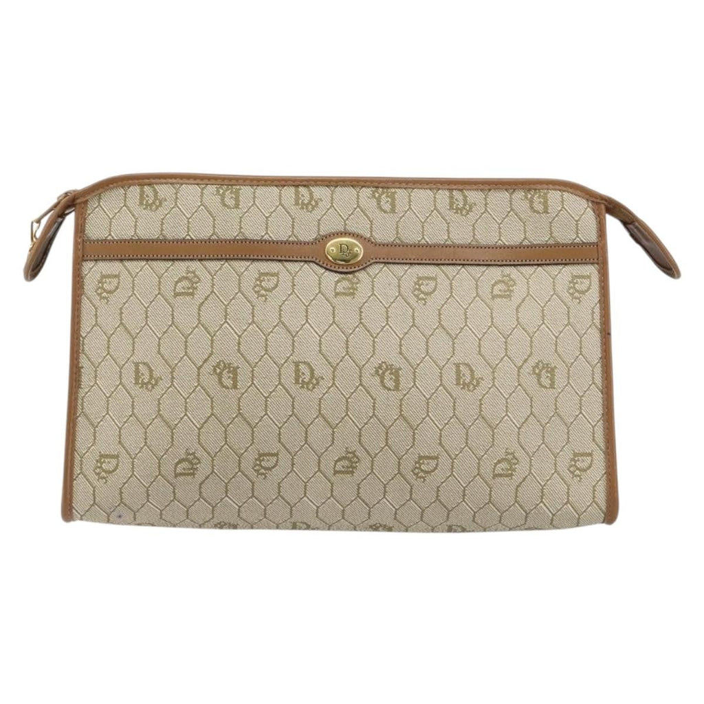 Christian Dior Vintage Honeycomb Zip Pouch Coated Canvas Beige Canvas Clutche & Pouche Bag (Pre-Owned)