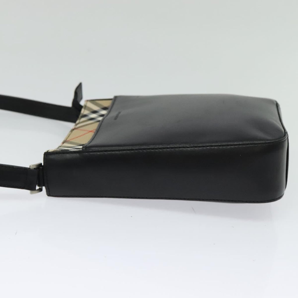 Burberry Front Pocket Flap Messenger Leather With Vintage Check Canvas Black Leather Bag