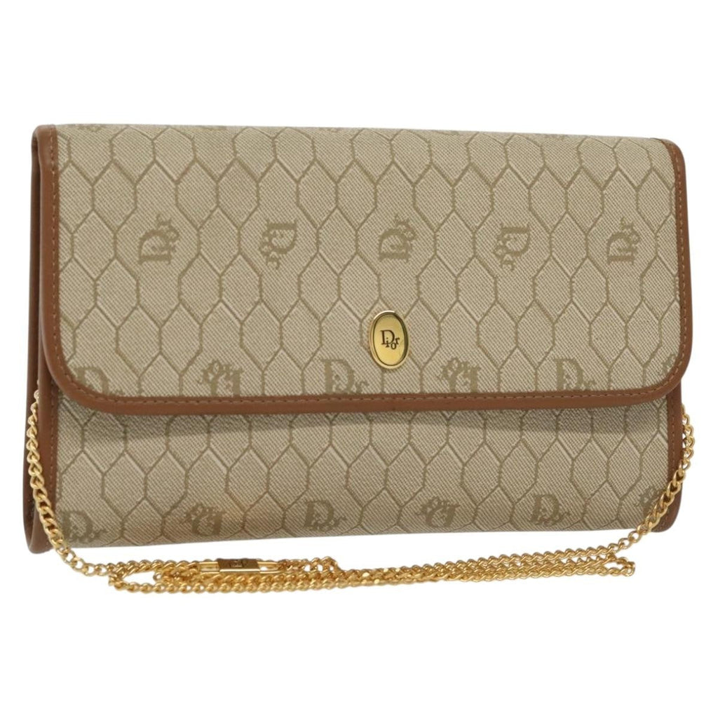 Christian Dior Vintage Honeycomb Chain Canvas Beige Canvas Bag (Pre-Owned)