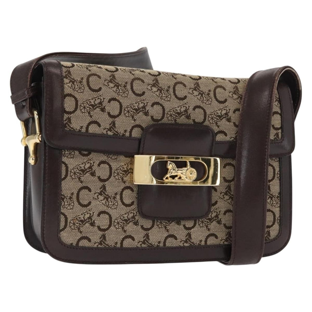 Celine Vintage Horse Carriage C Macadam Shoulder Bag Canvas And Leather Beige Canvas Shoulder Bag Bag