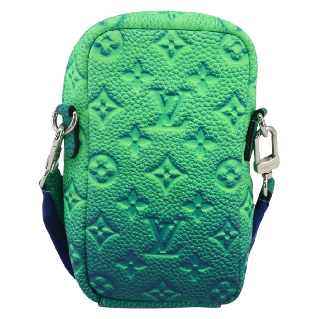 Louis Vuitton Double Phone Pouch Nm Monogram Shadow Leather Green Leather Clutche & Pouche Bag
