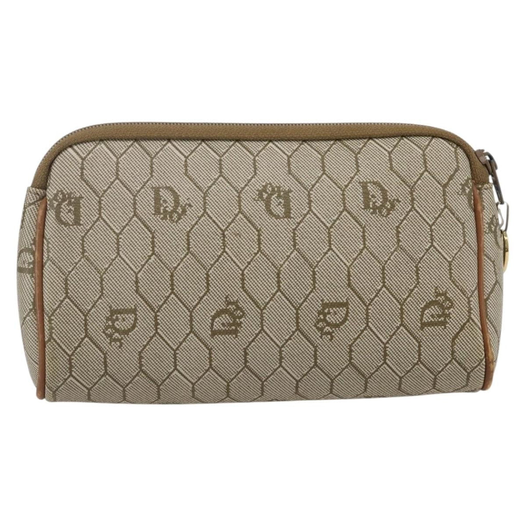 Christian Dior Vintage Honeycomb Zip Pouch Canvas And Leather Beige Canvas Clutche & Pouche Bag (Pre-Owned)