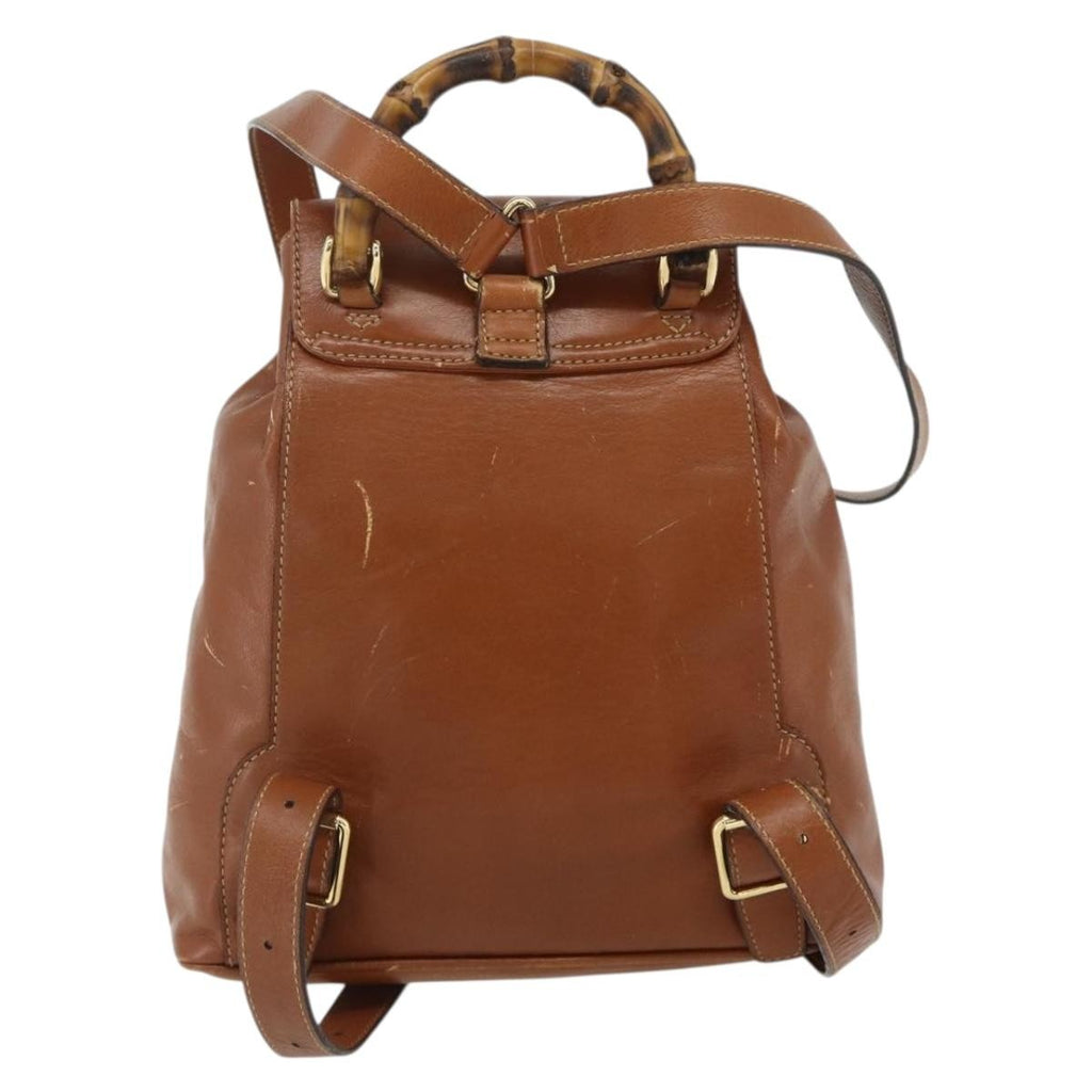 Gucci Vintage Bamboo Backpack Leather Brown Leather Backpack Bag (Pre-Owned)