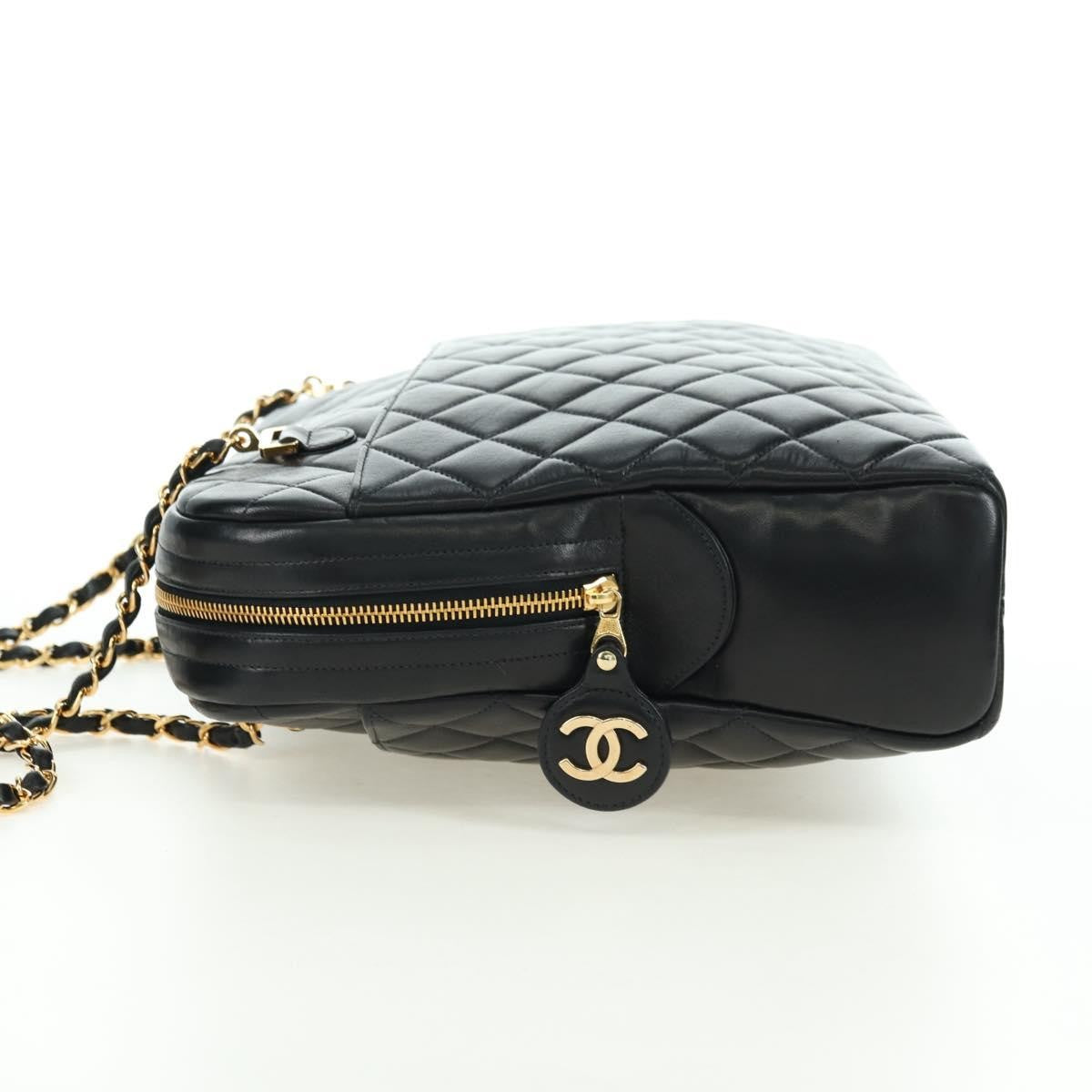 Chanel Vintage Zip Chain Shoulder Bag Quilted Lambskin Black Leather Shoulder Bag Bag