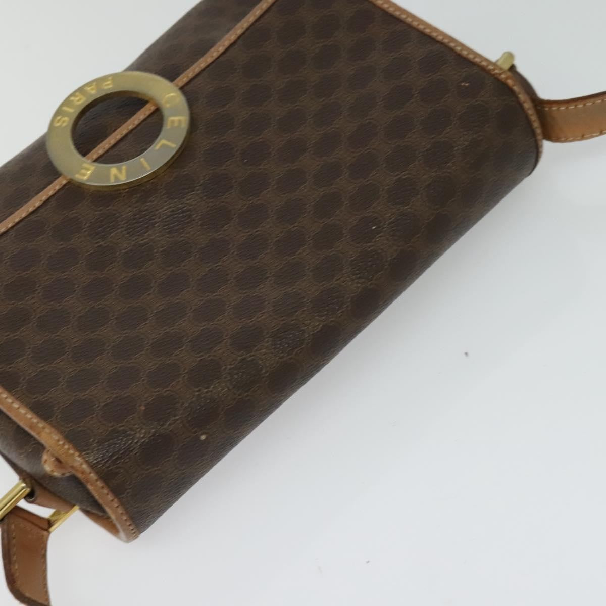 Celine Vintage Macadam Circle Logo Shoulder Bag Canvas And Leather Brown Canvas Shoulder Bag Bag