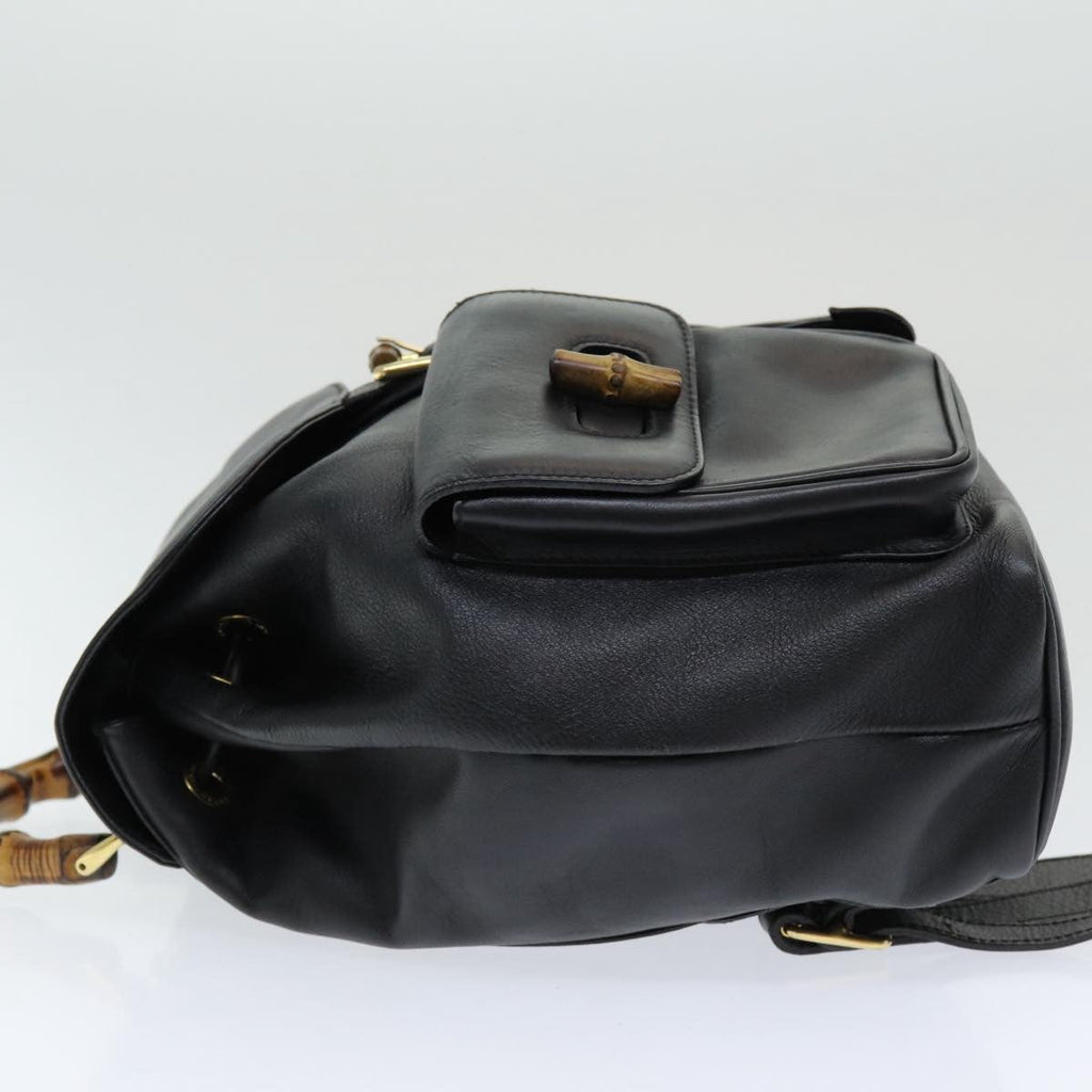 Gucci Vintage Bamboo Backpack Leather Black Leather Backpack Bag (Pre-Owned)