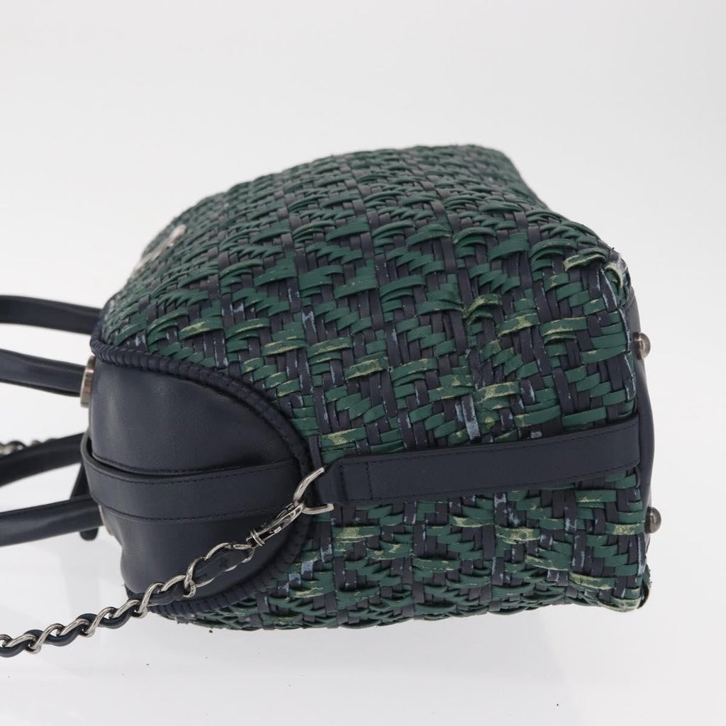 Chanel Convertible Chain Bowler Bag Woven Calfskin Green Leather Handbag