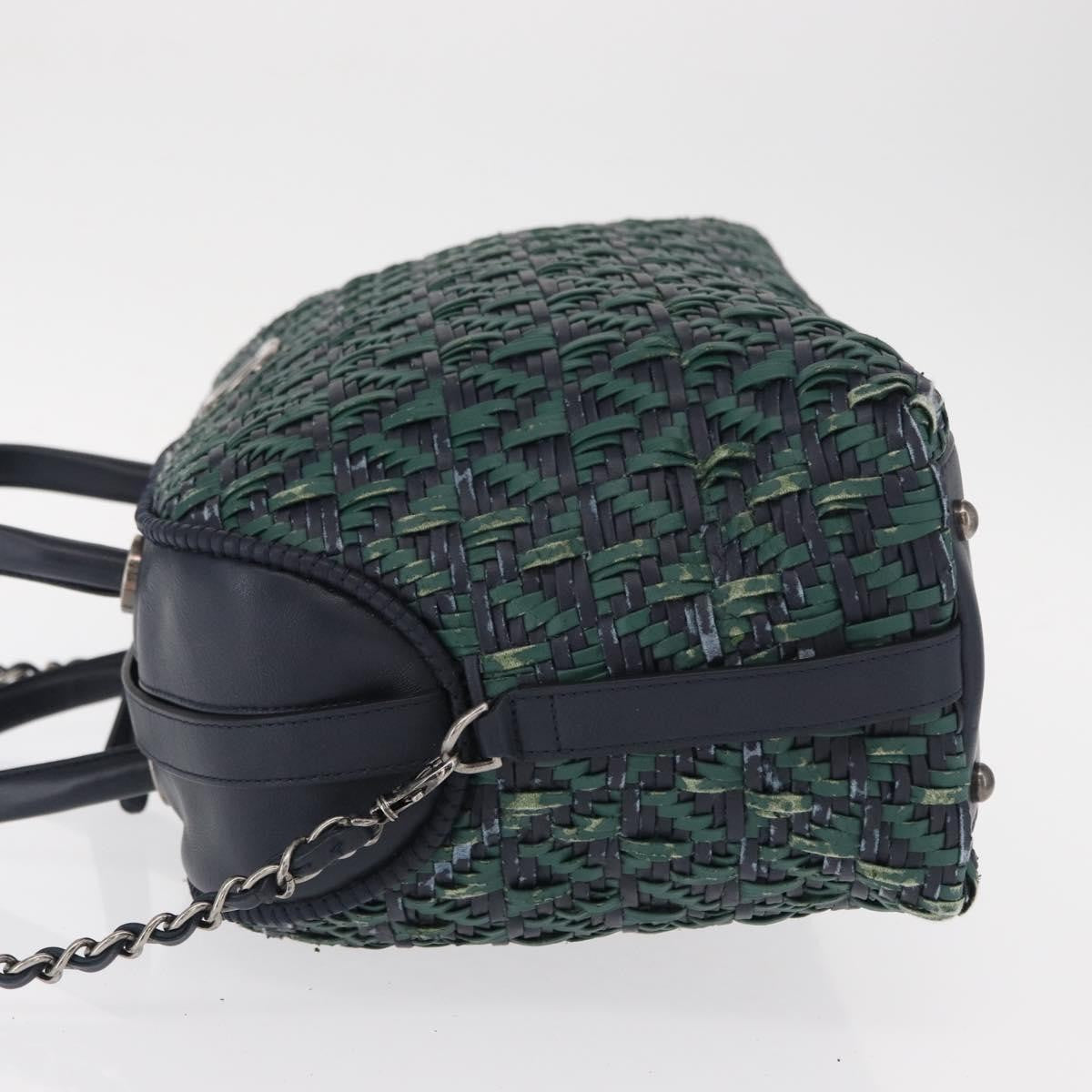 Chanel Convertible Chain Bowler Bag Woven Calfskin Green Leather Handbag