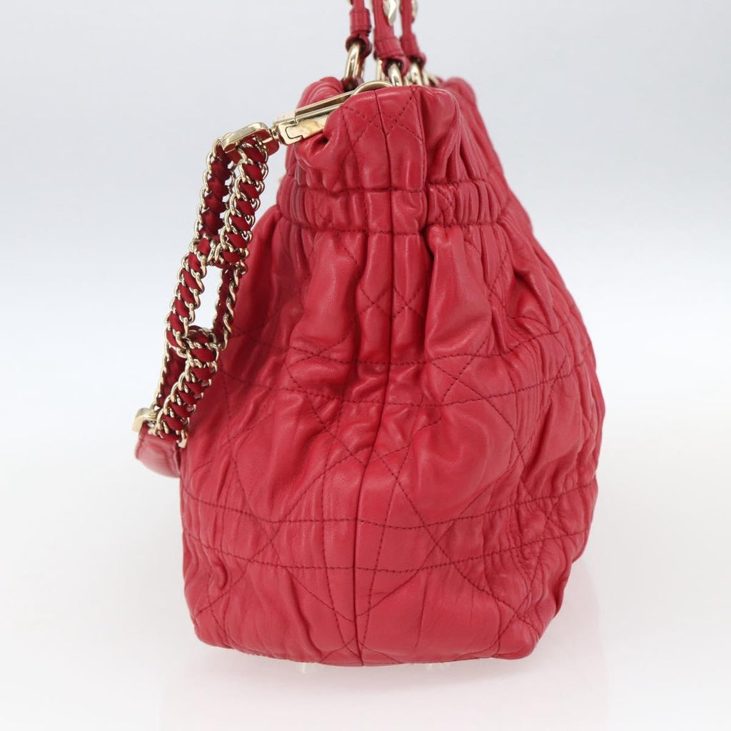 Christian Dior Delices Tote Cannage Quilt Leather Red Leather Tote Bag Bag (Pre-Owned)