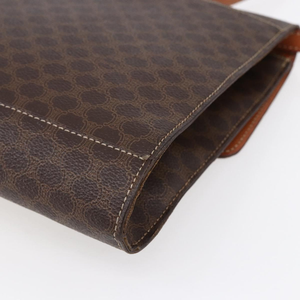 Celine Vintage Macadam Circle Logo Shoulder Bag Canvas And Leather Brown Canvas Shoulder Bag Bag