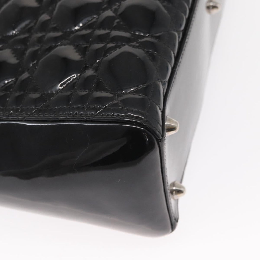 Christian Dior Lady Dior Bag Cannage Quilt Patent Black Patent_Leather Handbag (Pre-Owned)