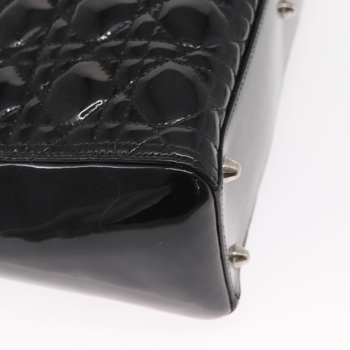 Christian Dior Lady Dior Bag Cannage Quilt Patent Black Patent_Leather Handbag (Pre-Owned)