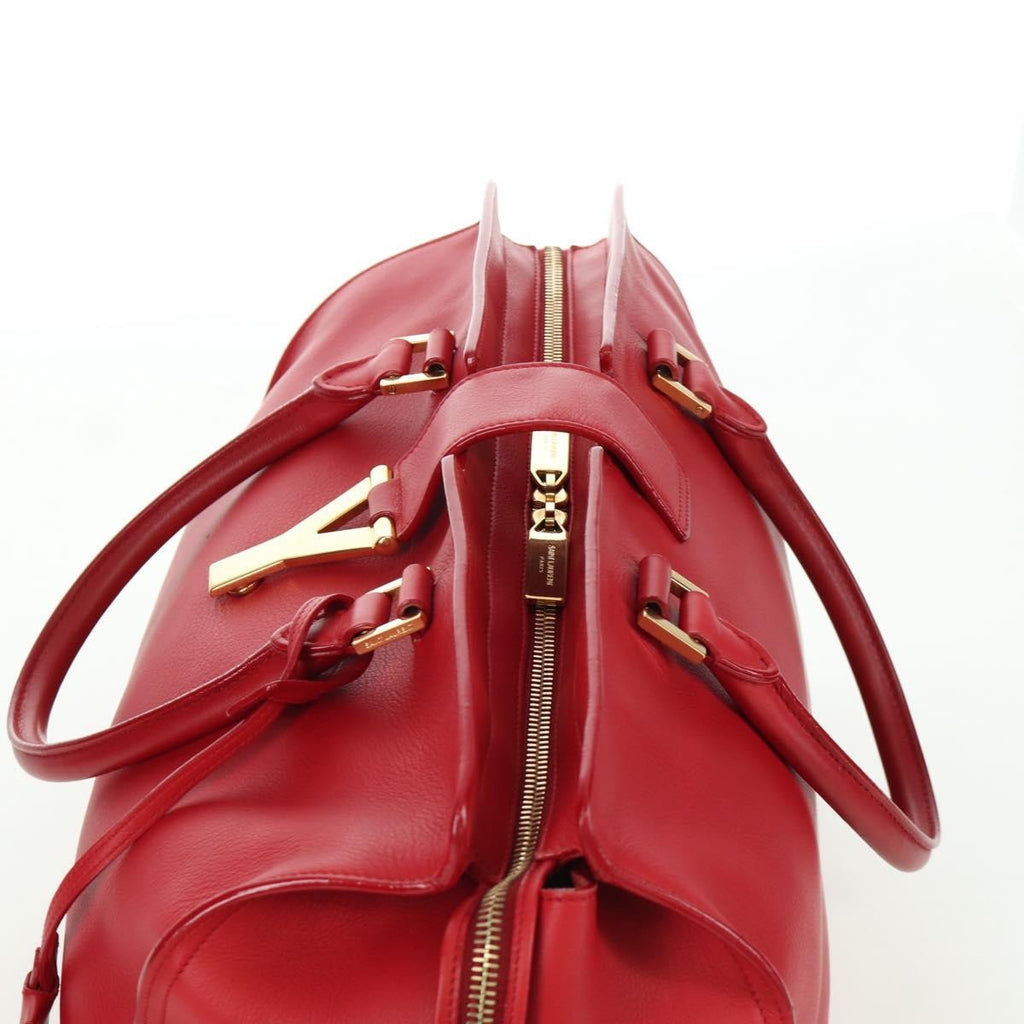 Saint Laurent Classic Y Cabas Leather Red Leather Handbag (Pre-Owned)