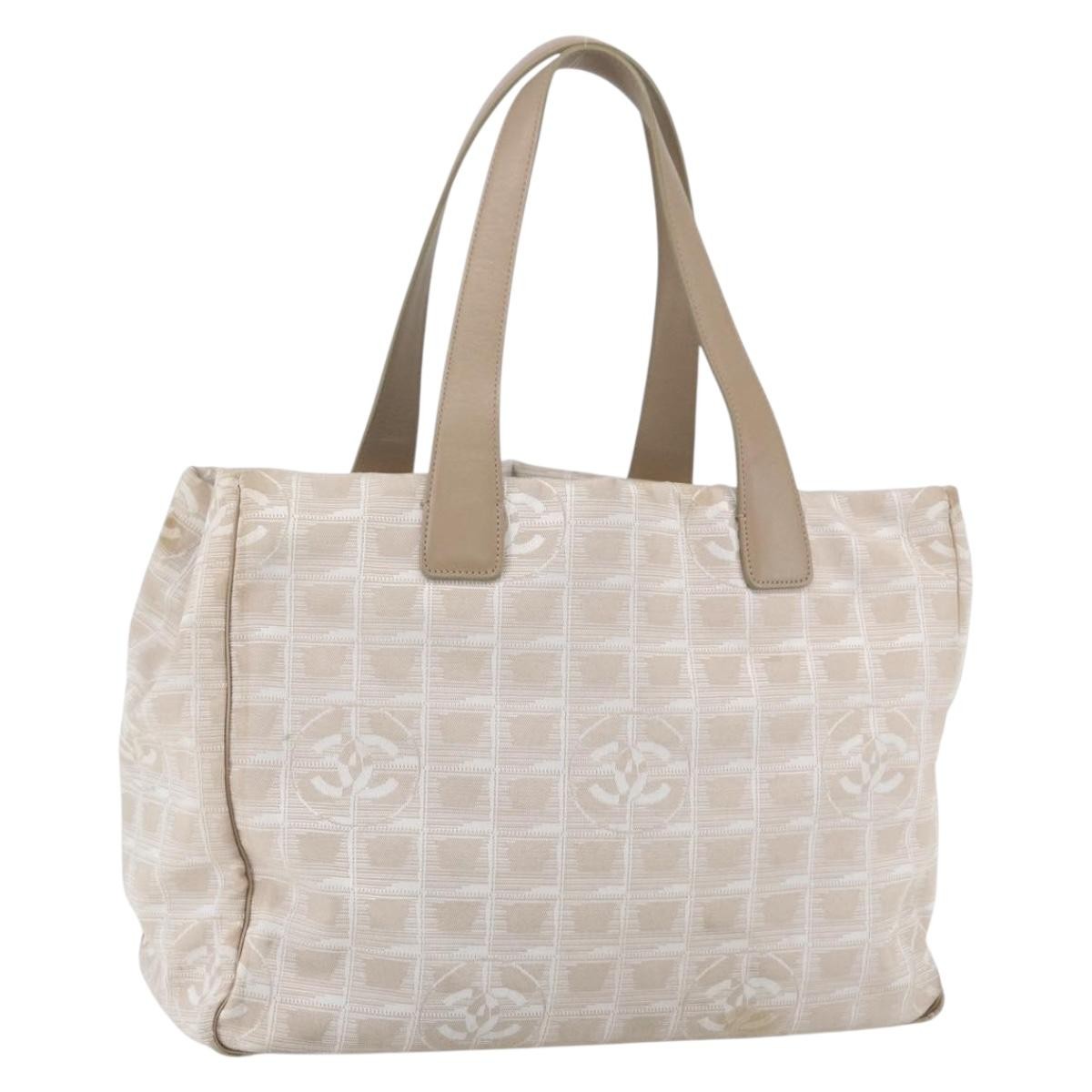 Chanel Travel Line Tote Nylon Beige Nylon Handbag