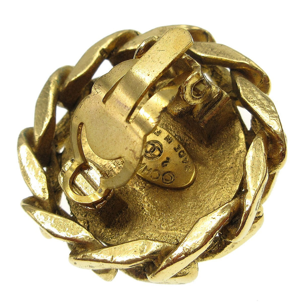 Chanel Vintage Cc Round Clip-On Earrings Metal With Crystals Gold Gold_Plated Earrings Jewelry