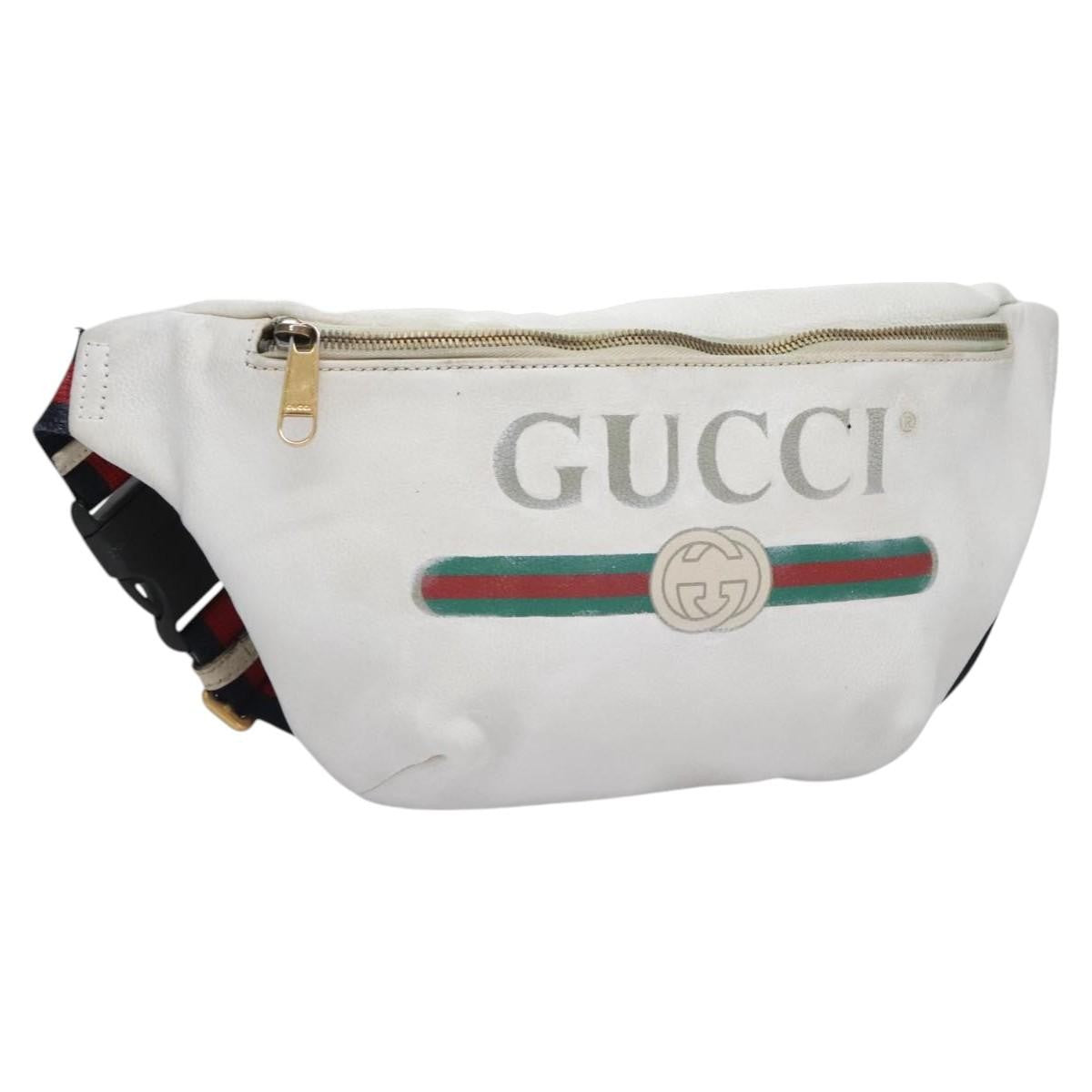 Gucci Logo Belt Bag Printed Leather White Leather Shoulder Bag Bag (Pre-Owned)